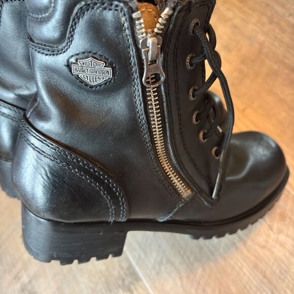 Harley-Davidson Ladies Size 7.5M Black Leather Lace Up Zip Side Motorcycle Boot - Picture 3 of 8